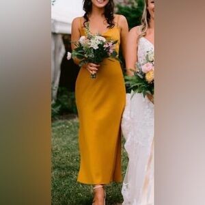 Bhldn Cali Satin Cowl-Neck Midi Slip Dress bridesmaid guest size 4 charmeuse